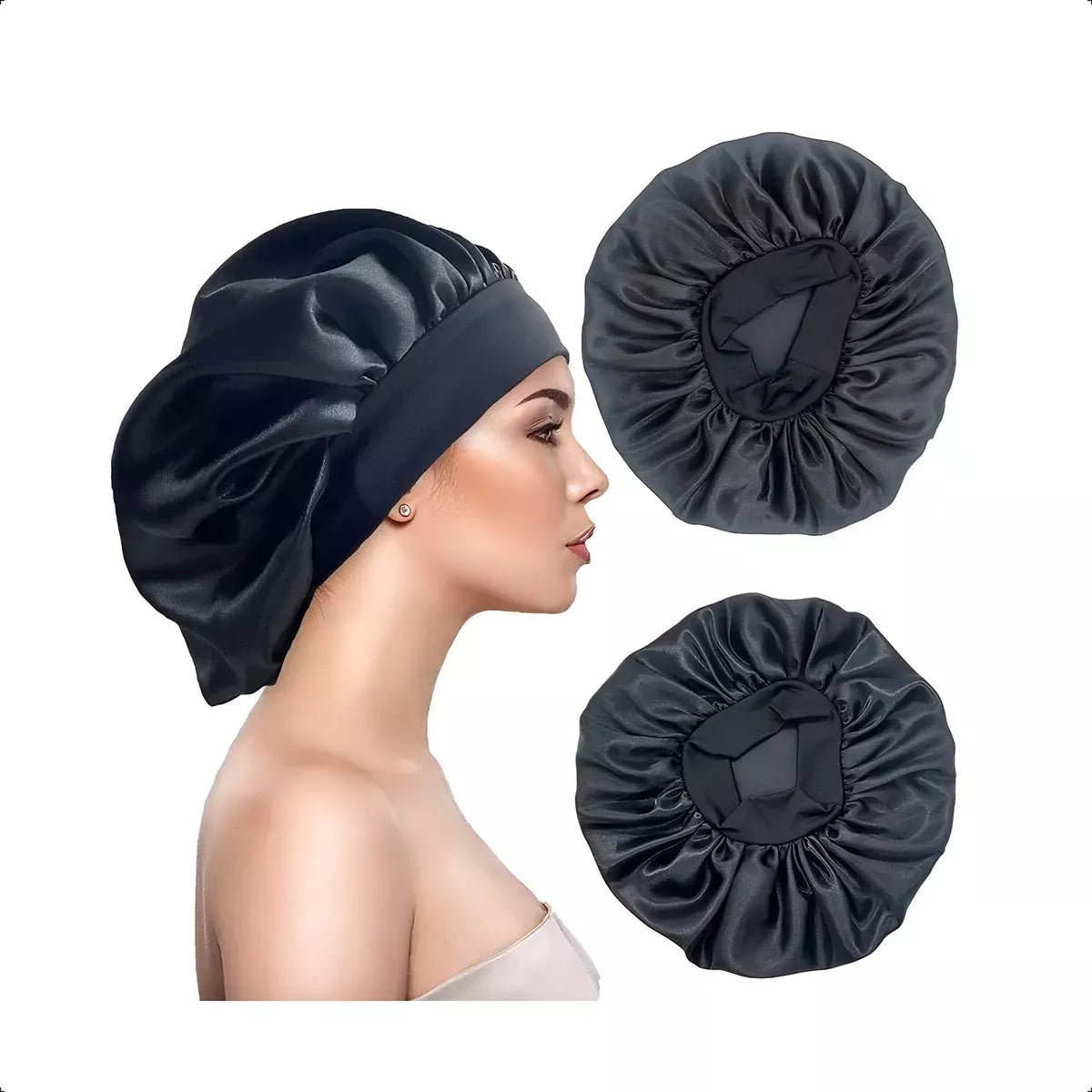 Gorro Satin Para Dormir Cabello Rizado Y Liso Evita Enredos Computech Negro